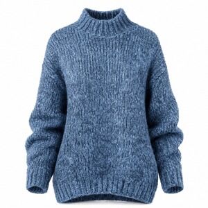 Knit Mix Mock Neck Sweater L Blue Chunky Cable Knit Gorpcore Coastal Grandma